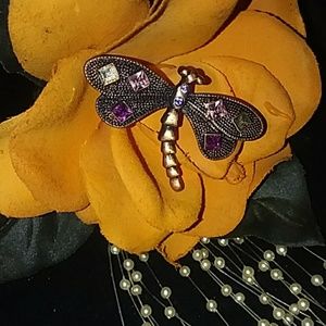 💞Vintage Rose Gold Rhinestone dragonfly BROOCH 💞